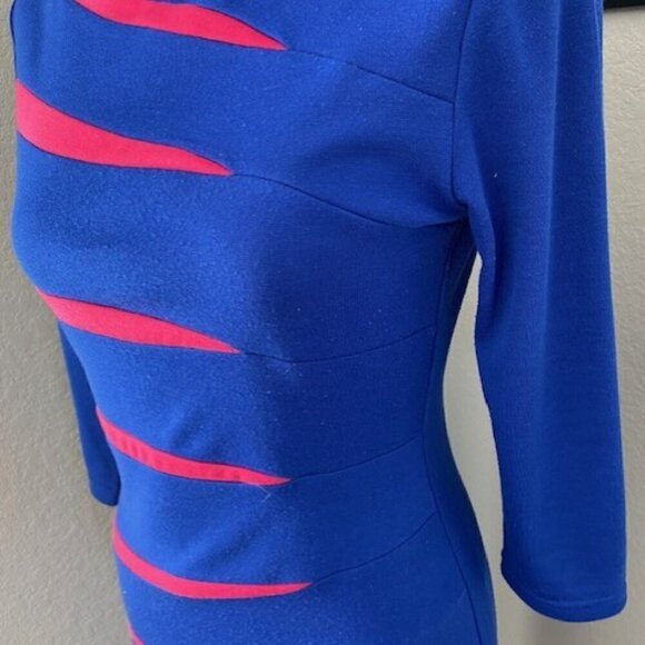 FORTRIC Bodycon Slim Blue Pink Retro-Style 80s Pencil Dress Small - Picture 6 of 12